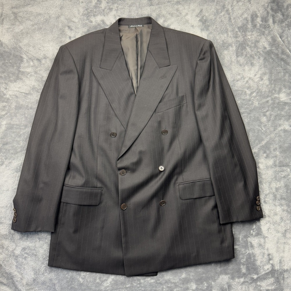 Pal Zileri Blazer Mens 54 Gray Pinstripe‎ Double Breasted Loro Piana Wool Italy